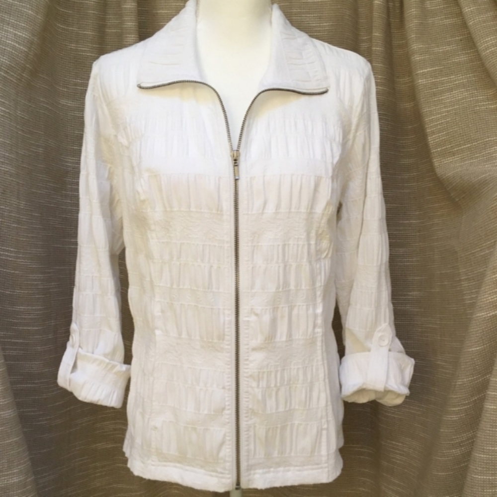 Christopher and Banks White Lightweight Crinkle Fabric Jacket Size XL